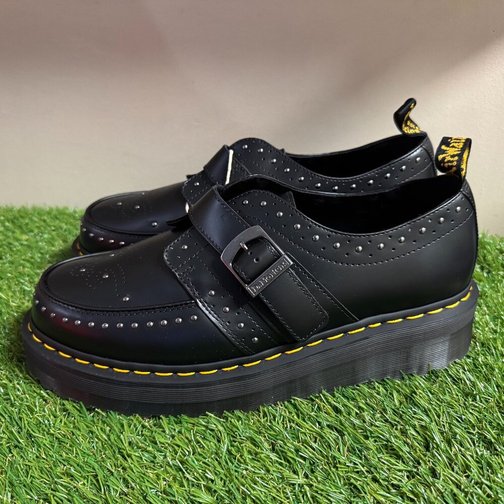 Dr Martens Ramsey Quad Stud Platform Creepers Men's 12 Black Leather Monk Strap